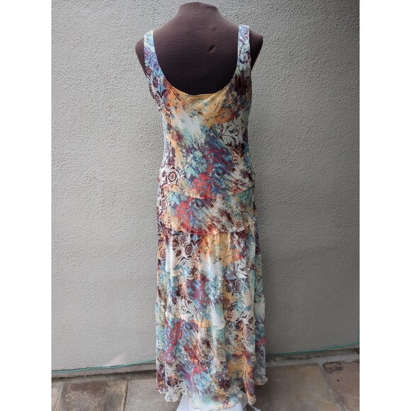 Kasper Dress  Womens 10 Floral Midi A Line Tiered Chiffon Fringed Lettuce Hem - Picture 5 of 13